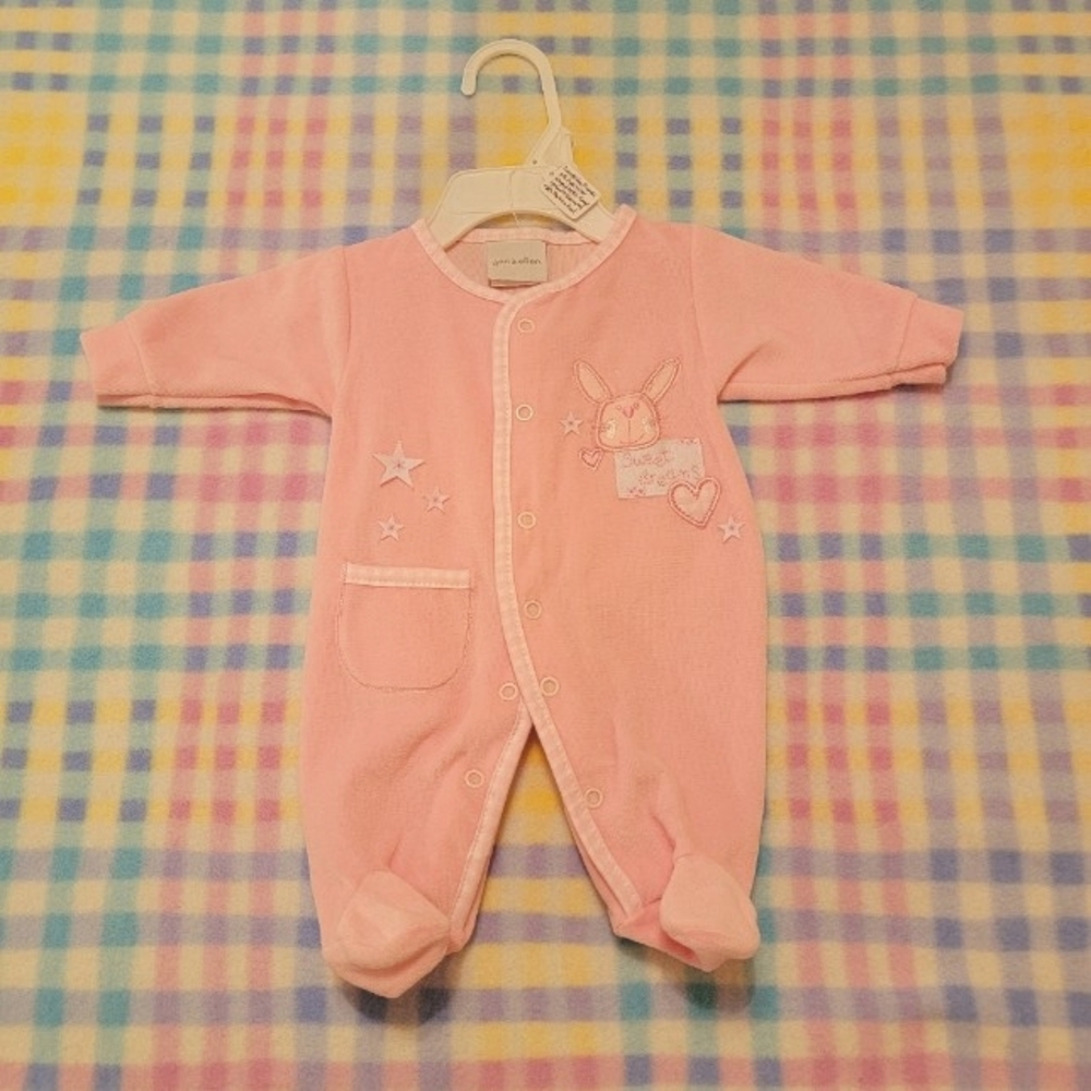 DANDELION ♡ Velvety Pink Preemie Baby Girl Bunny "Sweet Dreams" Sleeper Outfit P